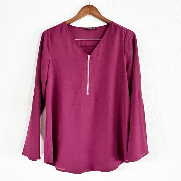 Half Zip Roll Tab Blouse Rioja Wine Zac & Rachel Petite Medium Style GT82LMQP7 - Picture 1 of 10